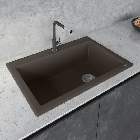 33x22 Dual-Mnt Granite Composite Sgl Bowl Kitchen Sink,Espresso Brwn